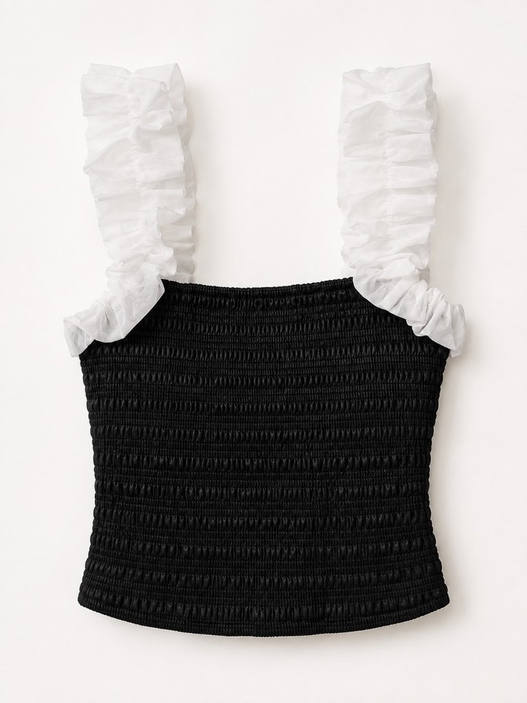 Maeve Black Smocked Ruffle Strap Top Size Small